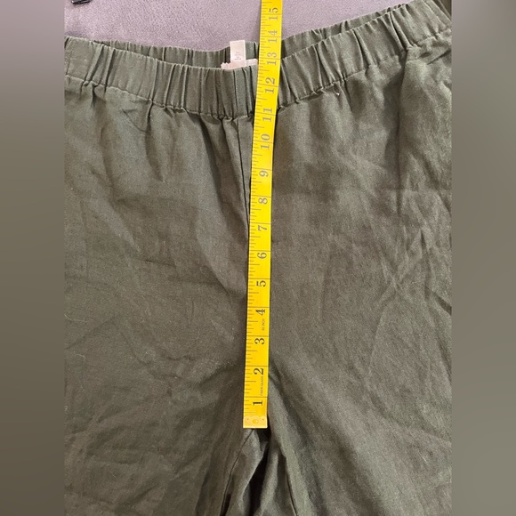 Eileen Fisher Organic Linen Olive Green Wide-Leg PPull On Crop Pants Pockets L - Picture 8 of 12